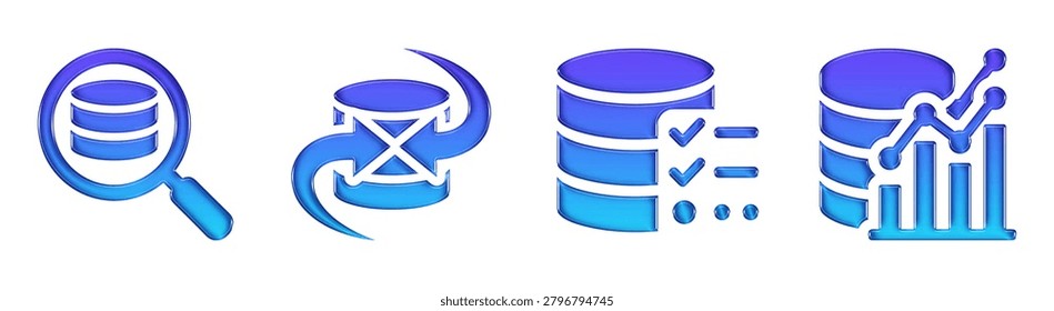 Database Search Backup List Analysis 3D Glossy Gradient Set Plain White Background