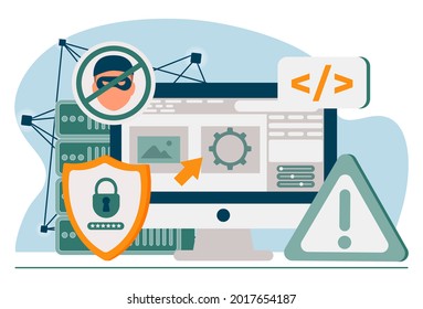 Database Security Software Development. ID Theft, Hacking Crime, Computer Malware. Data Protection, Information Privacy, Data Stealing Metaphors. Cartoon Isolated Concept Metaphor Illustrations