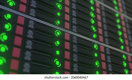 Database server room close-up, 3D rendering