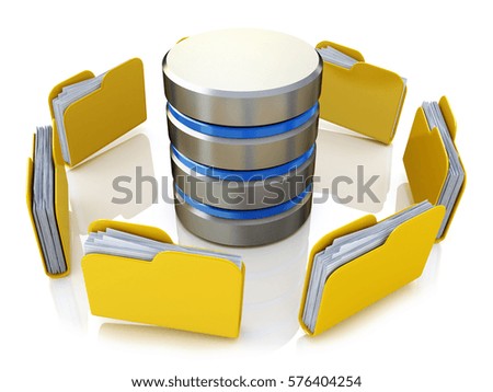 Database storage concept on servers in cloud. 3D image isolated on white background in the design of access to information relating to the storage and transmission of information. 3d illustration