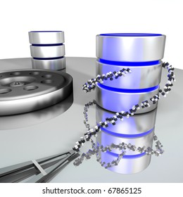 Database storage. A database is placed on the disk of a hard disk. This represents the storage/archiving of a database on a digital medium.