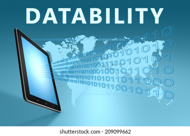 Datability illustration with tablet computer on blue background