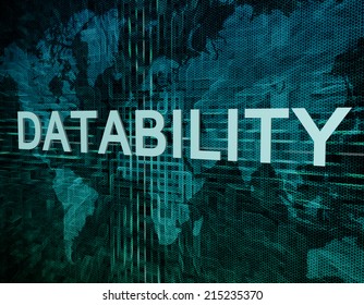 Datability text concept on green digital world map background 