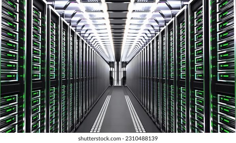Datacenter, servers, computers, render farm, mining. 3d illustration