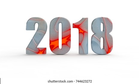 Date Of 2018 For Calendar, On A White Background With Gray Flames And Tongues Of Fire, The Idea For Calendars, The Concept Of Past, Present And Future. 3D Rendering