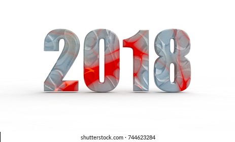 Date Of 2018 For Calendar, On A White Background With Gray Flames And Tongues Of Fire, The Idea For Calendars, The Concept Of Past, Present And Future. 3D Rendering