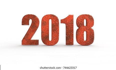 Date Of 2018 For Calendar, On A White Background Red And Rust, Idea For Calendars, The Concept Of Past, Present And Future. 3D Rendering