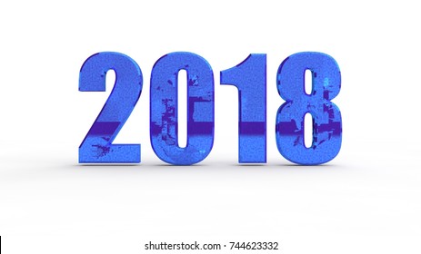 Date Of 2018 For Calendar, On A White Background Blue And Rust, The Idea For Calendars, The Concept Of Past, Present And Future. 3D Rendering