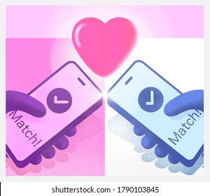 Dating App On Mobile Phone With People Matching.