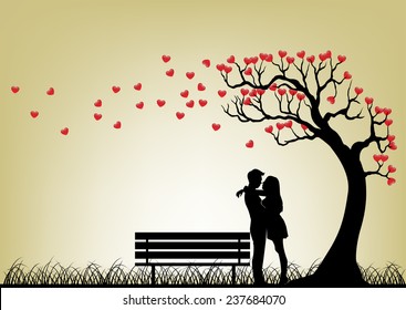 Dating Couple Silhouette Under Love Tree - Powered by Shutterstock