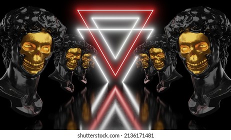 David Gold Skulls VJ Loop Background 3D Rendering