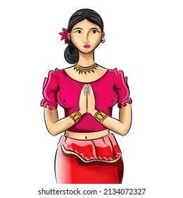 The dawn of the Sinhala and Tamil New Year vector. Sri Lankan Big event. New Year girl