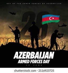 Day Of The Armed Forces Of Azerbaijan Flag Military Banner Poster Templates 26 June Illustration.