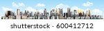 Day city with clouds 3d rendering image on blue