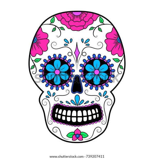 Day Dead Colorful Skull Floral Ornament Stock Illustration 739207411 ...