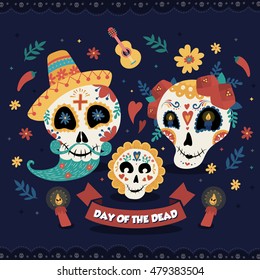 Day Of The Dead Poster, Mexican Sugar Skulls Family