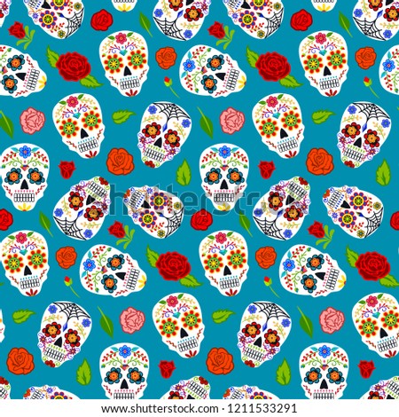 Day of the Dead seamless pattern with sugar skulls