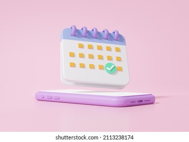 Day month year app mobile concept. Calendar icon symbol on smartphone. minimal cartoon style design on pink background. website banner. 3d render illustration - Powered by Shutterstock