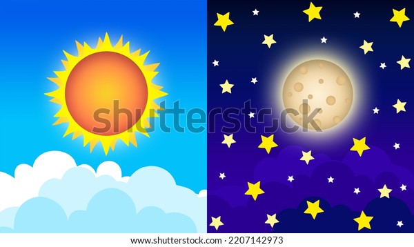 Day Night Cartoon Illustration Stock Illustration 2207142973 | Shutterstock