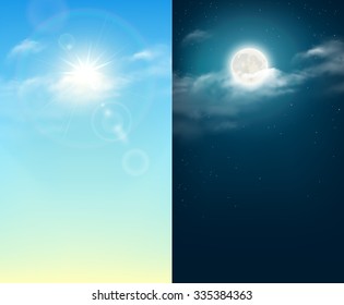 Day And Night Illustration. Sky Background. Rasterized Copy