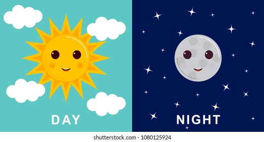 Day Night Illustrations Funny Smiling Cartoon Stock Vector (Royalty ...