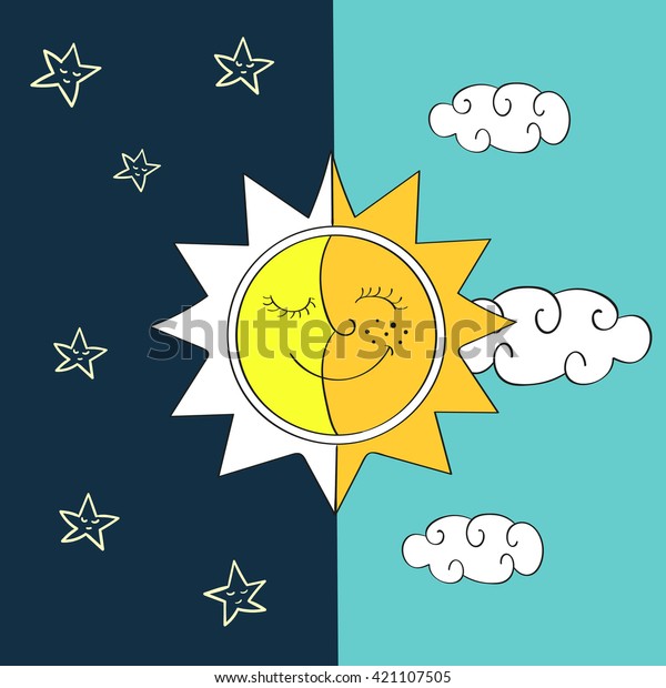 Day Night Raster Illustration Sun Moon Stock Illustration 421107505