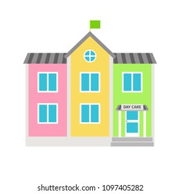 Daycare Colorful Building Flat Icon On White Background. Illustration