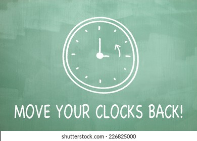 Daylight saving time illustration drawn on a chalkboard to indicate the end of the daylight saving time.  - Powered by Shutterstock