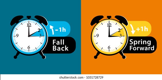 Daylight saving time. Summer fall back and spring forward alarm clocks set. Colorful illustration. - Powered by Shutterstock