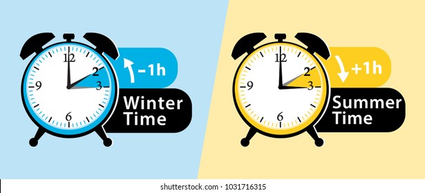 Daylight Saving Time. Summer Time And Winter Time Alarm Clocks Set.