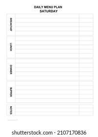 Dayly Menu Plan For Every Day. Family Menu For Today. Minimalist List. Saturday Meal. Blank For Printing. Meal Plannerhomemaker Help. Dining Room Menu. Comfortable Empty Blank For Kitchen.