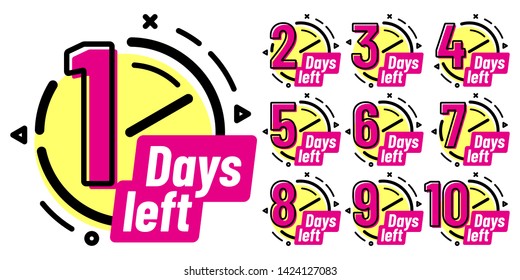 Days Left Badges. Going Countdown Sign, One Day Left Badge And Business Date Count Label. Offer Timer, Limited Only Days Sticker. Isolated  Illustration Symbols Set