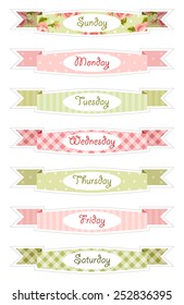 Days of week banners as retro festive ribbons in shabby chic style ideal for retro diary, calendar or schedule decoration