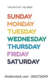 Days Of The Week Poster For Kids Visual Learning, Wall Art, Home Decor, Montessori Classroom And For Preschool And Kindergarten Children Education