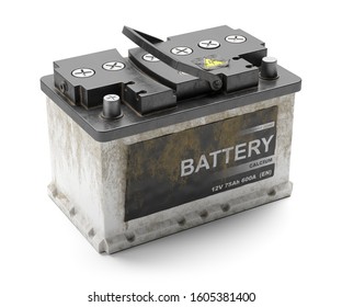 Dead Car Rusty Battery. Recycling. 3d