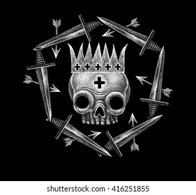 Dead king symbol with sword. mystic illustration