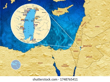 Dead Sea Map With Bordering Countries, 3D Illustration