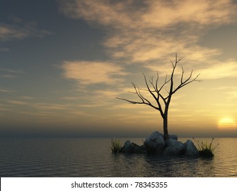 dead tree at the ocean- 3d illustration