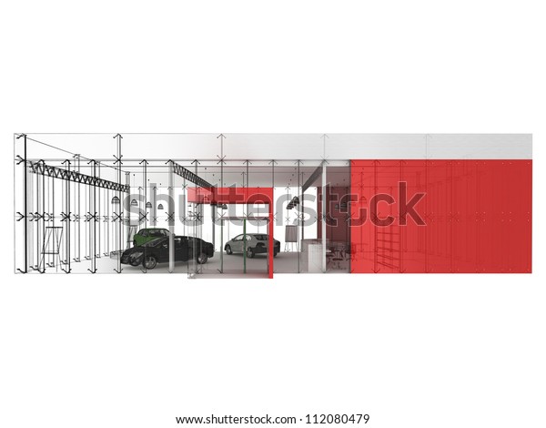 dealer and automobile showroom pavilion. building\
design, architecture\
project