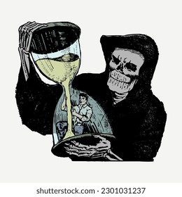 Death hourglass vintage clipart  Grim Reaper illustration 
