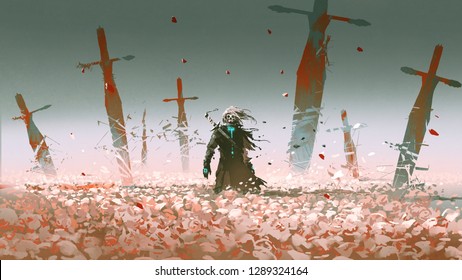 Death Knight Standing Alone Rose Field Stock Illustration 1289324164 ...