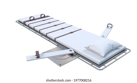 Death Penalty And Execution In The Execution Room, Death Penalty With Lethal Injection. Lethal Injection. Tied To Bed With Straps.3d Rendering.