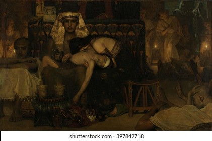 Death Of The Pharaoh's Firstborn Son, By Lawrence Alma Tadema, 1872, English Painting Oil On Canvas. Moses And Aaron