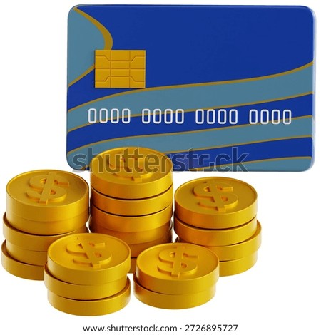 Debit Card and Coin Stack 3D Illustration