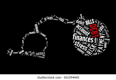 Debt Word Cloud In The Shape Of The Chain Ball