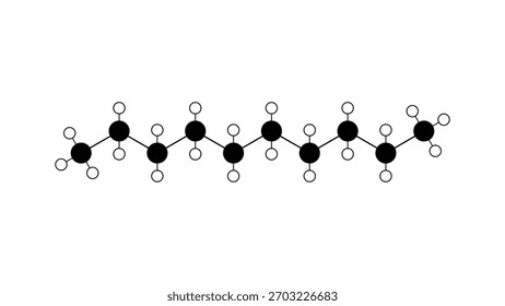 decane molecule, structural chemical formula, ball-and-stick model, isolated image solvent