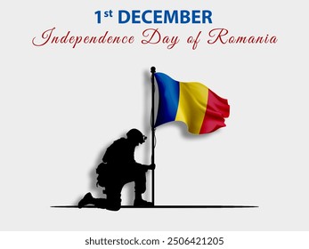 December 1, Independence day of Romania. Happy Independence day vector illustration. Soldier Holding Romania Flag. Background, silhouette, Post, Vector - Powered by Shutterstock