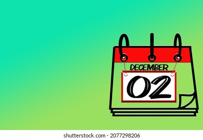 December 2, calendar Image of december, green background with empty space for text.