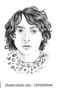 December 22, 2019.  Canadian Actor And Musician Finn Wolfhard. Portrait Drawing Illustration.