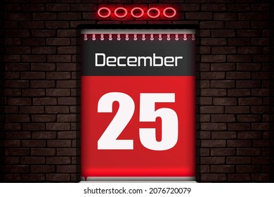 December 25, calendar Image of december, bricks background with empty space for text.